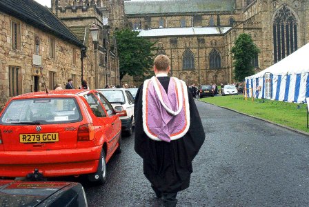 John walks towards Durham Cathedral for the ceremony
